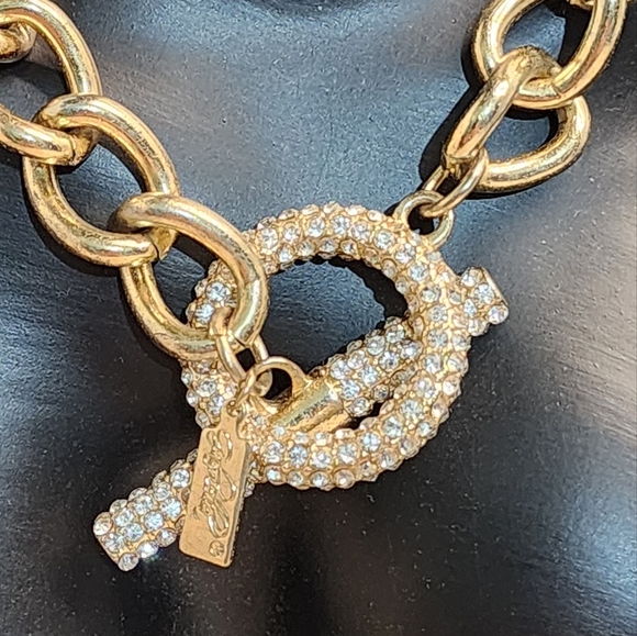 GIA FARELLA Vintage Gold Plated Chunky Chain Necklace Rhinestone Toggle - Picture 11 of 16